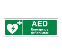 V Safety AED Emergency Defibrillator - Landscape 300 x 100 mm - Self Adhesive Vinyl Safety Sign
