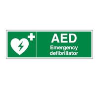 V Safety AED Emergency Defibrillator - Landscape 450 x 150 mm - 3mm Brushed Aluminium Composite Safety Sign