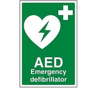 V Safety AED Emergency Defibrillator Sign - 200mm x 300mm - 1mm Rigid Plastic