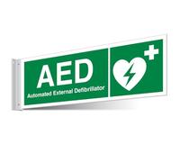 V Safety AED First Aid Corridor Sign - Landscape 450 x 150 mm - 3mm Indoor Palboard Safety Sign