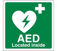 V Safety AED Located Inside 150 x 150 mm - 3mm Aluminium Composite Safety Sign