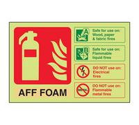 V Safety Aff Foam Fire Extinguisher Safety Sign - Glow In Dark - 200X150mm (X3)