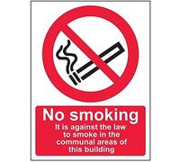 V Safety Against The Law To Smoke/Communal Areas Prohibition Sign - 150mm x 200mm - Self Adhesive Vinyl