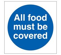 V Safety All Food Must Be Covered - Square 100 x 100 mm - Glow In The Dark Self Adhesive Vinyl Safety Sign