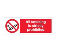 V Safety All Smoking Is Strictly Prohibited - Landscape 300 x 100 mm - Glow In The Dark 1mm Rigid Plastic Safety Sign