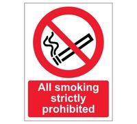 V Safety All Smoking Is Strictly Prohibited - Portrait 150 x 200 mm - 2mm Super-Tough Rigid Plastic Safety Sign