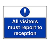 V Safety All Visitor Must Be Report To Site Reception Sign - 400mm x 300mm - 2mm Rigid Plastic