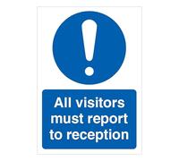 V Safety All Visitors Must Report To Reception - A4 210 x 297 mm (A4) - Glow In The Dark Self Adhesive Vinyl Safety Sign