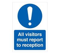 V Safety All Visitors Must Report To Reception - A4 297 x 210 2mm Rigid Plastic Safety Sign