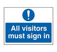 V Safety All Visitors Must Sign In - Landscape 300 x 200 mm - 1mm Rigid Plastic Safety Sign