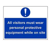 V Safety All Visitors Must Wear Personal Protective Equipment While On Site Sign - 400mm x 300mm - Self Adhesive Vinyl