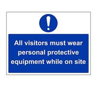 V Safety All Visitors Must Wear PPE - Large Landscape 400 x 300 mm - Glow In The Dark Self Adhesive Vinyl Safety Sign
