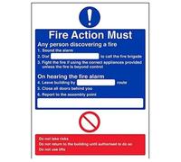 V Safety Any Person Discovering A Fire... Fire Action Notice Sign - 300mm x 400mm - 1mm Rigid Plastic