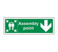 V Safety Assembly Point Arrow Down Workplace Safety Sign - Glow In The Dark 600X200mm (X3)