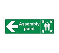 V Safety Assembly Point Arrow Left 450 x 150 mm - 3mm Aluminium Composite Safety Sign