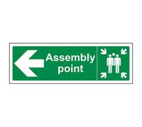V Safety Assembly Point Arrow Left Fire Sign - Glow In The Dark 600X200mm (X3)