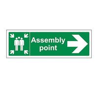 V Safety Assembly Point Arrow Right 300 x 100 mm - Self Adhesive Vinyl - Aluminium Effect Safety Sign