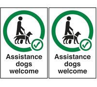 V Safety Assistance Dogs Welcome 150 x 200 mm - Face Adhesive Window Sticker Safety Sign (Pack of 2)