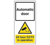 V Safety Automatic Door - 24hr CCTV In Operation - 150mm x 300mm - Window Sticker