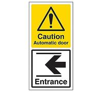 V Safety Automatic Door - Entrance Arrow Left - 150mm x 300mm - Window Sticker