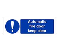 V Safety Automatic Fire Door Keep Clear - Landscape 300 x 100 mm - 2mm Rigid Plastic Safety Sign