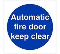 V Safety Automatic Fire Door Keep Clear Mandatory Sign - 100mm x 100mm - 1mm Rigid Plastic