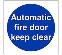 V Safety Automatic Fire Door Keep Clear Mandatory Sign - 100mm x 100mm - Self Adhesive Vinyl