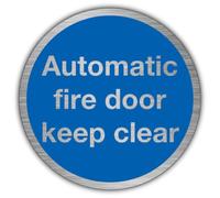 V Safety Automatic Fire Door Keep Clear Sign with Self Adhesive Backing - 75mm Round Aluminium Safety Sign Made in UK - Mandatory Blue Design - 0.5mm Metal - Single Sign or Packs of 5, 10, 20 (1)