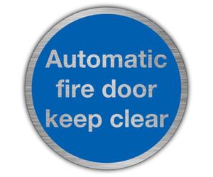 V Safety Automatic Fire Door Keep Clear Sign with Self Adhesive Backing - 75mm Round Aluminium Safety Sign Made in UK - Mandatory Blue Design - 0.5mm Metal - Single Sign or Packs of 5, 10, 20 (1)