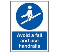 V Safety Avoid A Fall and Use Handrails 150 x 200 mm - Self Adhesive Vinyl - Aluminium Effect Safety Sign