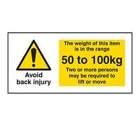 V Safety Avoid Back Injury - Weight Of This Item 50 To 100kg Sticker - 51x25mm (Roll of 250)