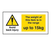 V Safety Avoid Back Injury - Weight Of This Item Up To 15kg Sticker - 51x25mm (Roll of 250)