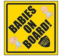 V Safety Babies On Board! Safety First/Boy & Boy Sign - 150mm x 150mm - Yellow Rigid Plastic
