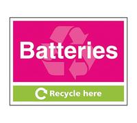 V Safety Batteries Recycle Here 600 x 450 mm - Glow In The Dark Self Adhesive Vinyl Safety Sign