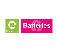 V Safety Batteries Recycle Here - Landscape 300 x 100 mm - 2mm Super-Tough Rigid Plastic Safety Sign