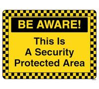 V Safety Be Aware This Is A Security Protected Area - Landscape 600 x 450 mm - 3mm Aluminium Composite Safety Sign