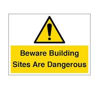 V Safety Beware Building Sites Are Dangerous - Large Landscape 400 x 300 mm - 2mm Rigid Plastic Safety Sign