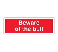 V Safety Beware Of The Bull Farm Safety Sign - Rigid Plastic - 300X100mm (X3)