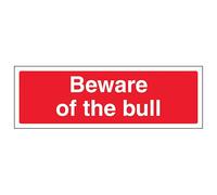 V Safety Beware Of The Bull - Landscape 300 x 100 mm - 2mm Rigid Plastic Safety Sign