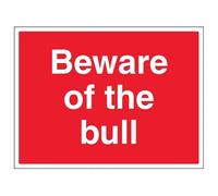 V Safety Beware Of The Bull - Large Landscape 400 x 300 mm - 2mm Rigid Plastic Safety Sign