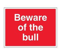 V Safety Beware Of The Bull - Large Landscape 400 x 300 mm - Glow In The Dark Self Adhesive Vinyl Safety Sign