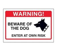 V Safety Beware Of The Dog, Enter At Own Risk Sign - 200mm x 150mm - Self Adhesive Vinyl