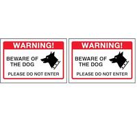 V Safety Beware Of The Dog, Please Do Not Enter Sign - 150mm x 100mm - 1mm Rigid Plastic (Pack of 2)