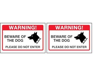 V Safety Beware Of The Dog, Please Do Not Enter Sign - 150mm x 100mm - 1mm Rigid Plastic (Pack of 2)