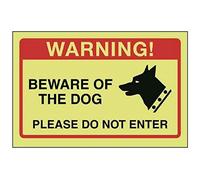 V Safety Beware Of The Dog, Please Do Not Enter Sign - 150mm x 100mm - Photoluminescent Rigid Plastic