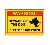 V Safety Beware Of The Dog, Please Do Not Enter Sign - 200mm x 150mm - 1mm Yellow Rigid Plastic