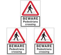 V Safety Beware Pedestrian Crossing - 3 mm AlumComp RA1 Anti Graffiti - 450 x 600 mm Safety Sign (Pack of 3)