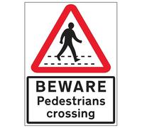 V Safety Beware Pedestrians Crossing 450 x 600 mm - 3mm Reflective Aluminium Composite Safety Sign