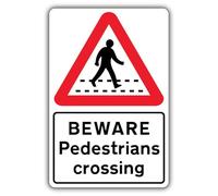 V Safety Beware Pedestrians Crossing Safety Sign - 400 x 600 mm - 2mm Rigid Plastic