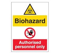 V Safety Biohazard/Authorised Personal Only - Portrait 150 x 200 mm - Glow In The Dark Self Adhesive Vinyl Safety Sign